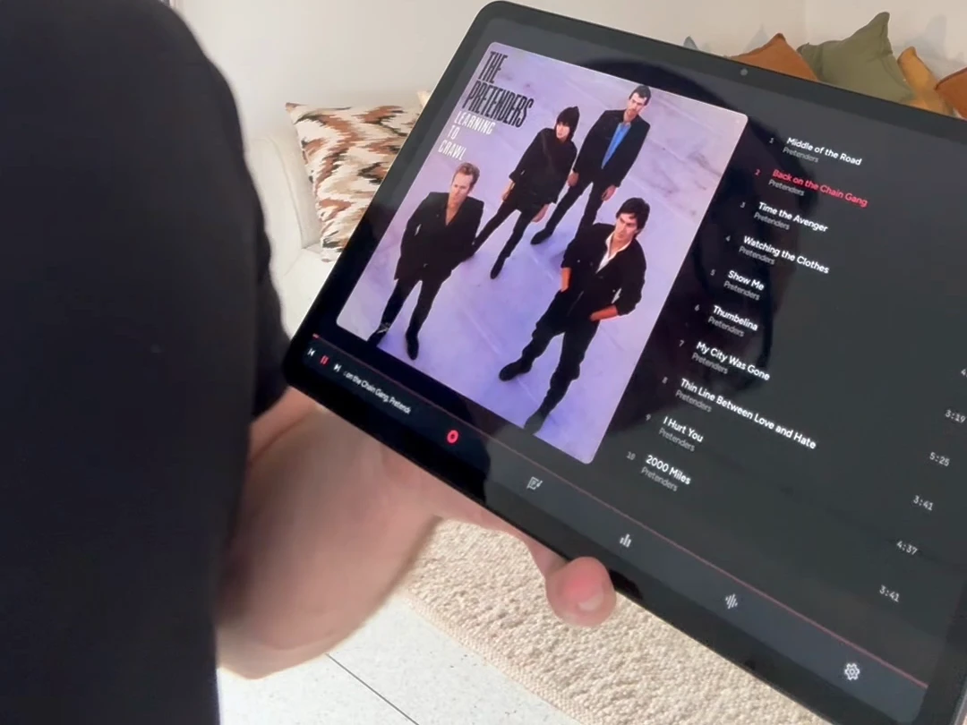 Albums running on a real tablet, with large cover artwork and a focused track list